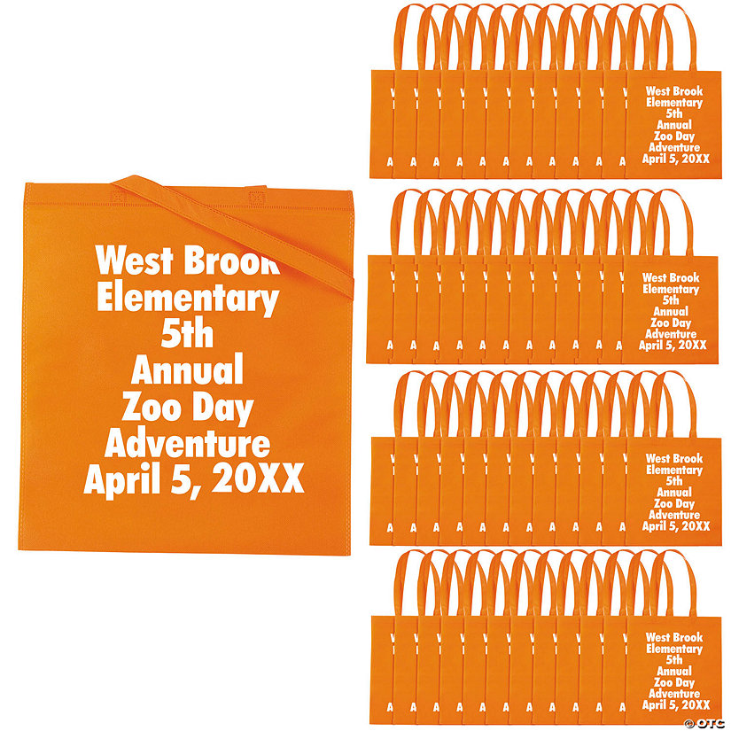 15" x 17" Bulk 300 Pc. Personalized Large Orange Nonwoven Tote Bags Image Thumbnail