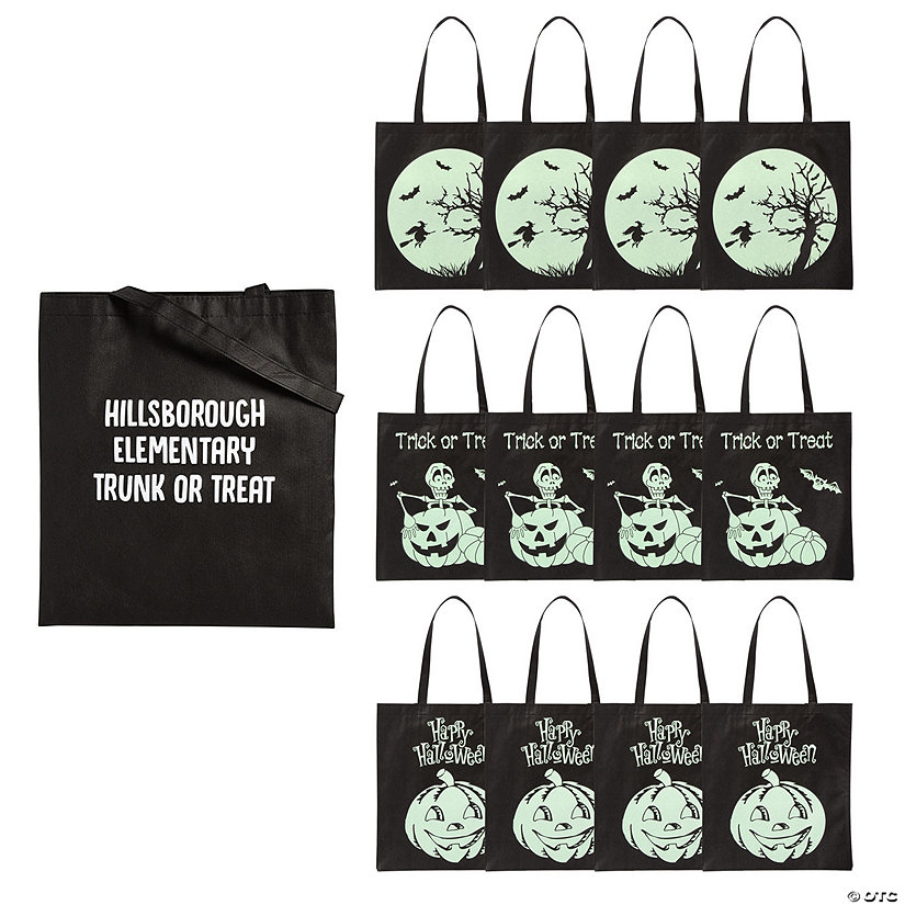 15" x 17" Bulk 48 Pc. Personalized Large Glow-in-the-Dark Nonwoven Tote Bags Image