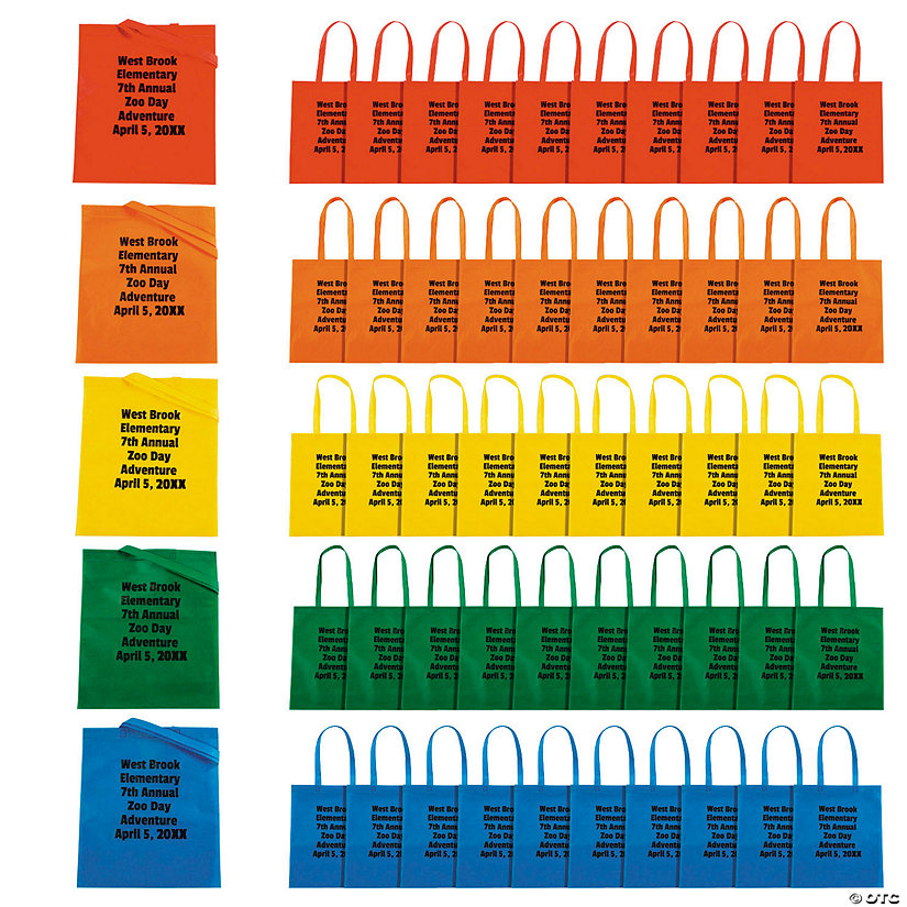 15" x 17" Bulk 50 Pc. Personalized Large Colored Nonwoven Tote Bag Assortment Image Thumbnail