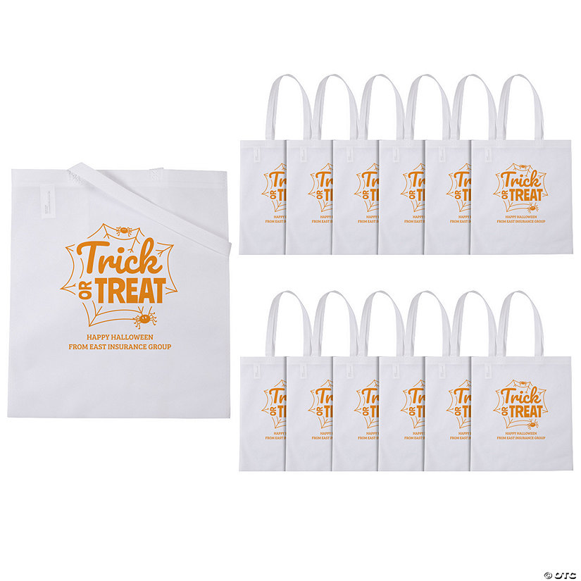 15" x 17" Large Personalized White Trick-or-Treat Nonwoven Tote Bags - 48 Pc. Image Thumbnail