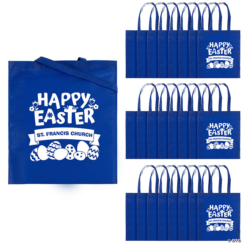 15" x 17" Personalized Blue Church Egg Hunt Large Nonwoven Tote Bags - 24 Pc. Image Thumbnail