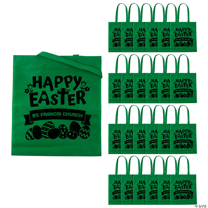 15" x 17" Personalized Green Church Egg Hunt Large Nonwoven Tote Bags - 48 Pc. Image