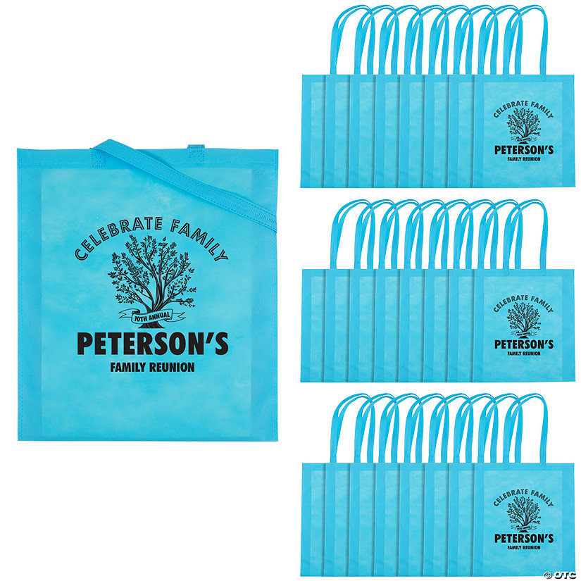 15" x 17" Personalized Large Light Blue Family Tree Nonwoven Tote Bags - 48 Pc. Image