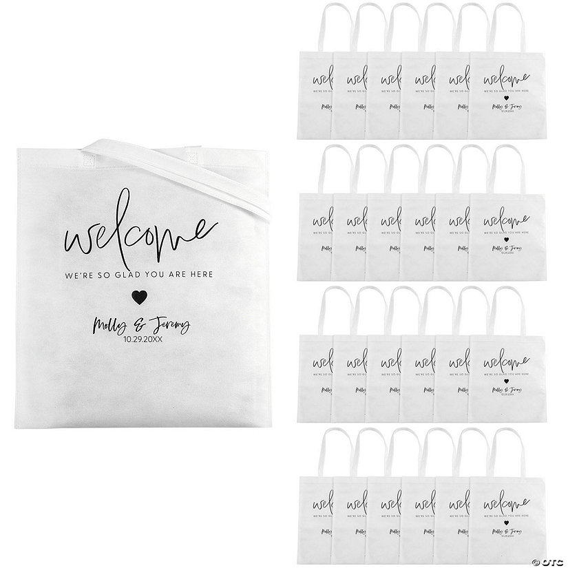 15" x 17" Personalized Large Nonwoven White Welcome Wedding Tote Bags - 48 Pc. Image Thumbnail