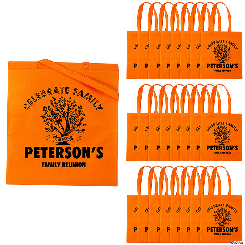 15" x 17" Personalized Large Orange Family Tree Nonwoven Tote Bags - 48 Pc. Image