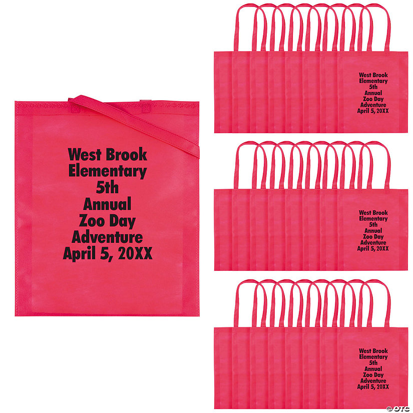 15" x 17" Personalized Large Pink Nonwoven Tote Bags with Text Color Choice - 48 Pc. Image
