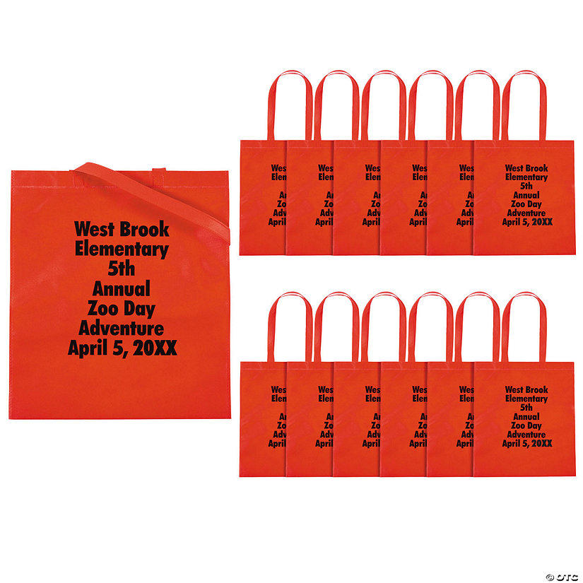 15" x 17" Personalized Large Red Nonwoven Tote Bags with Text Color Choice - 24 Pc. Image Thumbnail