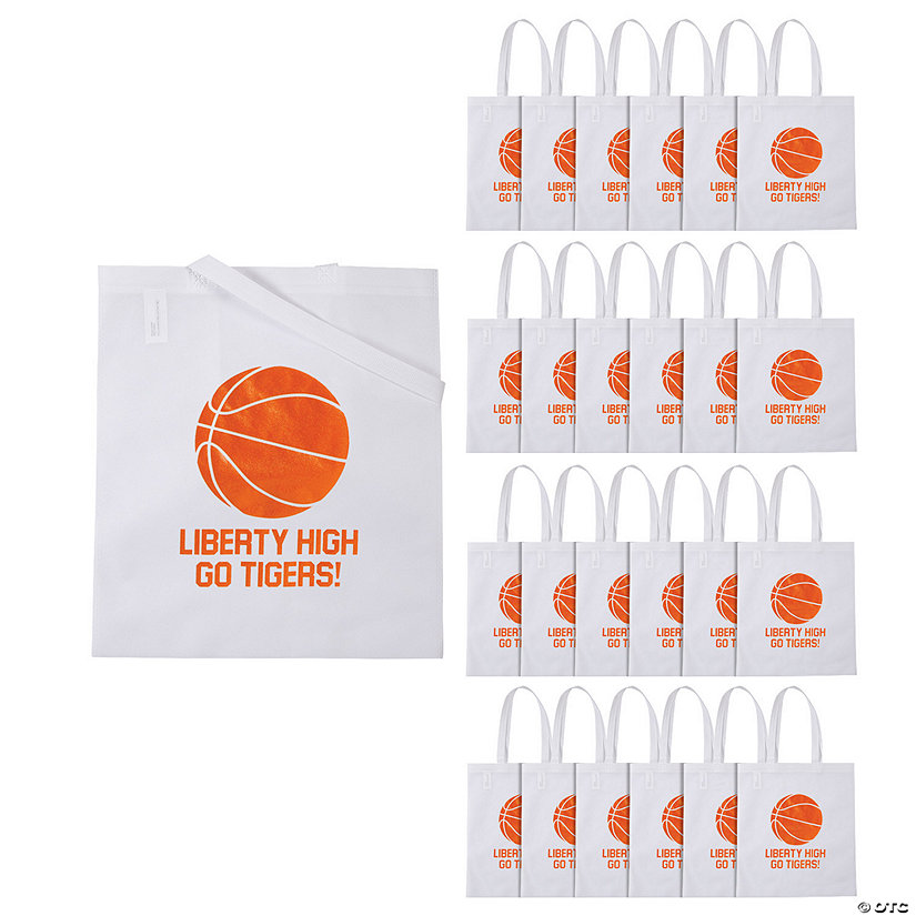 15" x 17" Personalized Large White Basketball Nonwoven Tote Bags - 48 Pc. Image Thumbnail
