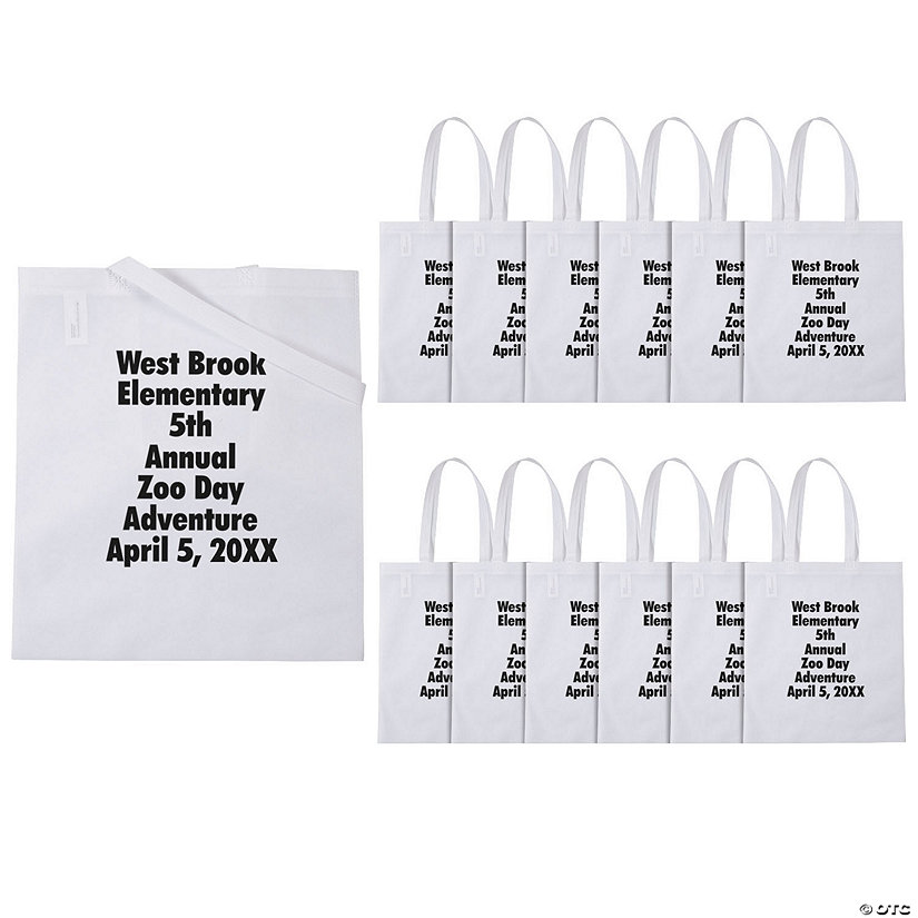 15" x 17" Personalized Large White Nonwoven Tote Bags with Text Color Choice - 24 Pc. Image Thumbnail