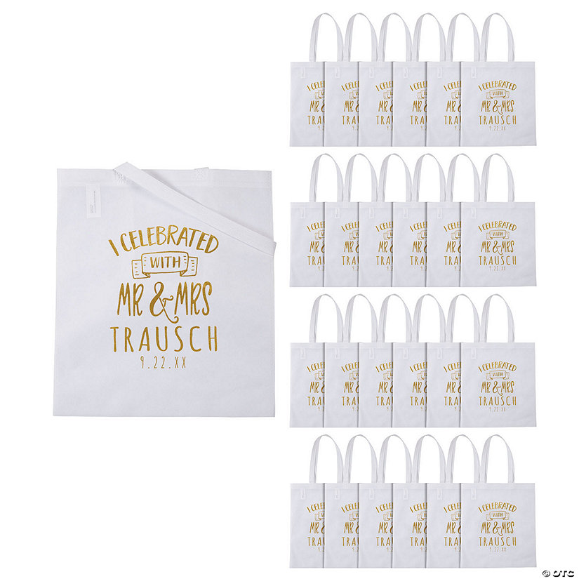 15" x 17" Personalized Large White Wedding Nonwoven Tote Bags - 48 Pc. Image Thumbnail