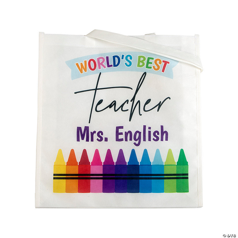 15" x 17" Personalized Large World&#8217;s Best Teacher Canvas Tote Bag Image