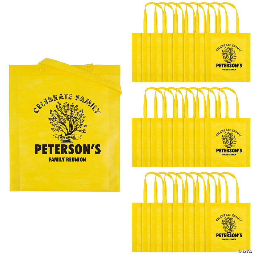 15" x 17" Personalized Large Yellow Family Tree Nonwoven Tote Bags - 48 Pc. Image
