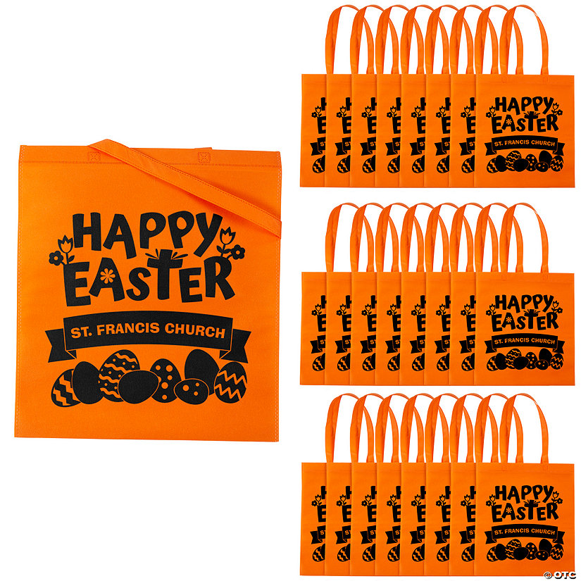 15" x 17" Personalized Orange Church Egg Hunt Large Nonwoven Tote Bags - 48 Pc. Image