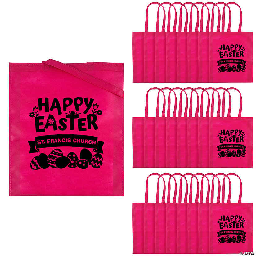 15" x 17" Personalized Pink Church Egg Hunt Large Nonwoven Tote Bags - 48 Pc. Image Thumbnail