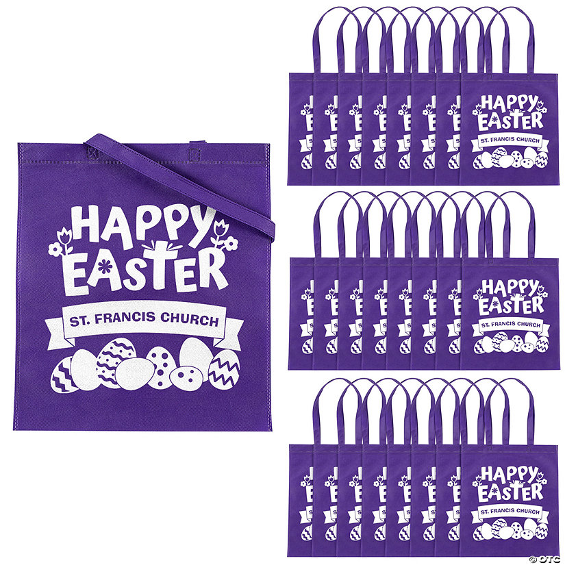 15" x 17" Personalized Purple Church Egg Hunt Large Nonwoven Tote Bags - 24 Pc. Image Thumbnail