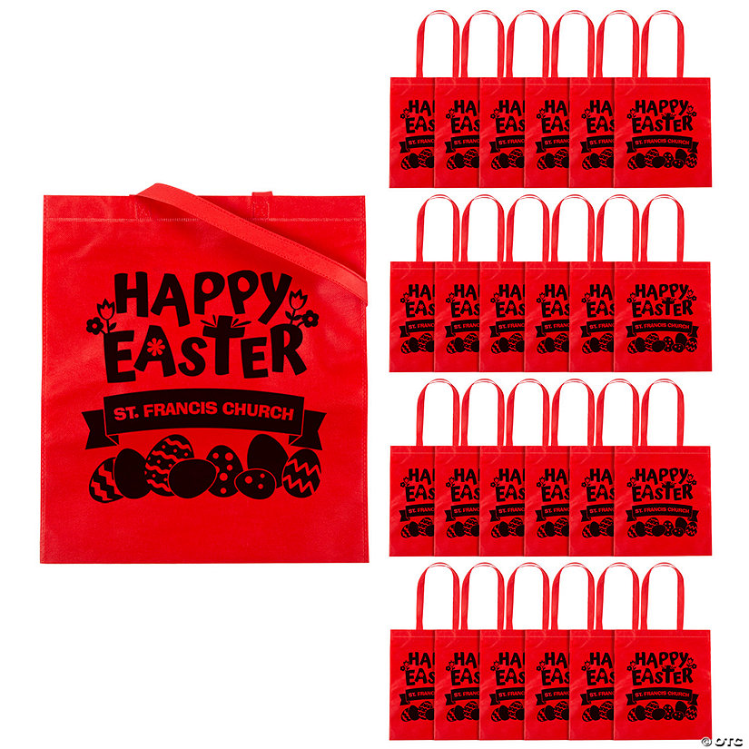 15" x 17" Personalized Red Church Egg Hunt Large Nonwoven Tote Bags - 24 Pc. Image