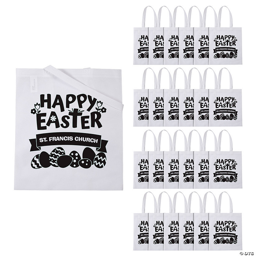 15" x 17" Personalized White Church Egg Hunt Large Nonwoven Tote Bags - 48 Pc. Image