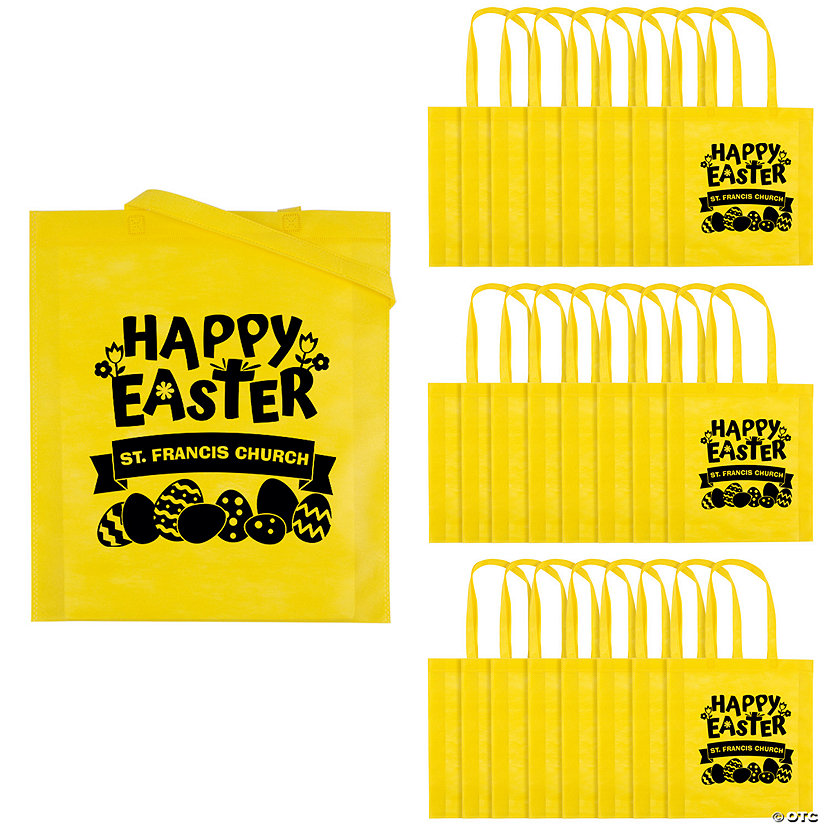 15" x 17" Personalized Yellow Church Egg Hunt Large Nonwoven Tote Bags - 24 Pc. Image Thumbnail