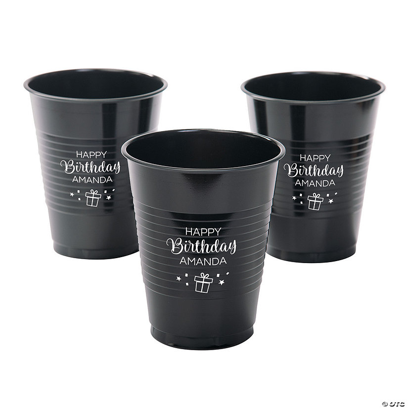 16 oz. Black Personalized Birthday Party Disposable Plastic Cups - 40 Ct. Image Thumbnail