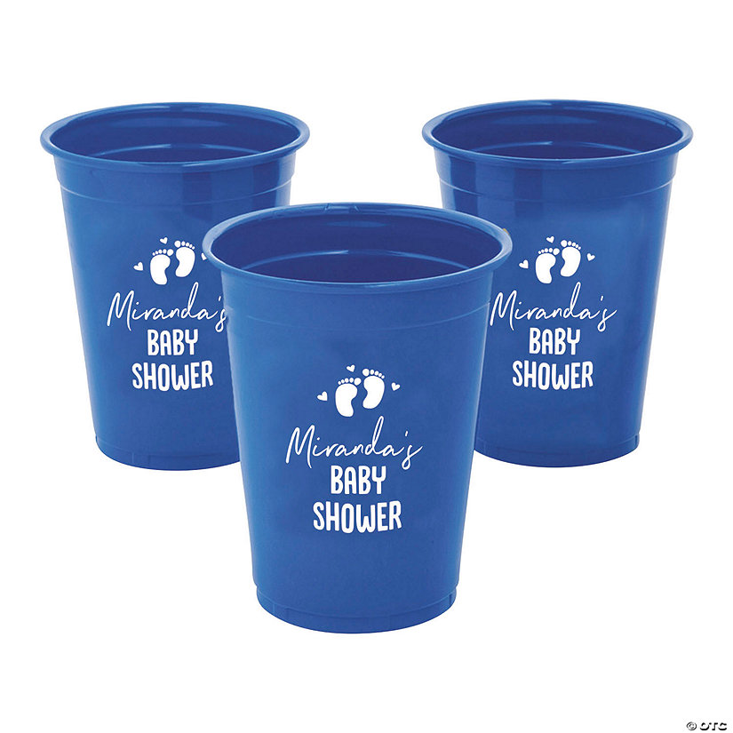 16 oz. Blue Personalized Baby Shower Footprints Disposable Plastic Cups - 40 Ct. Image Thumbnail