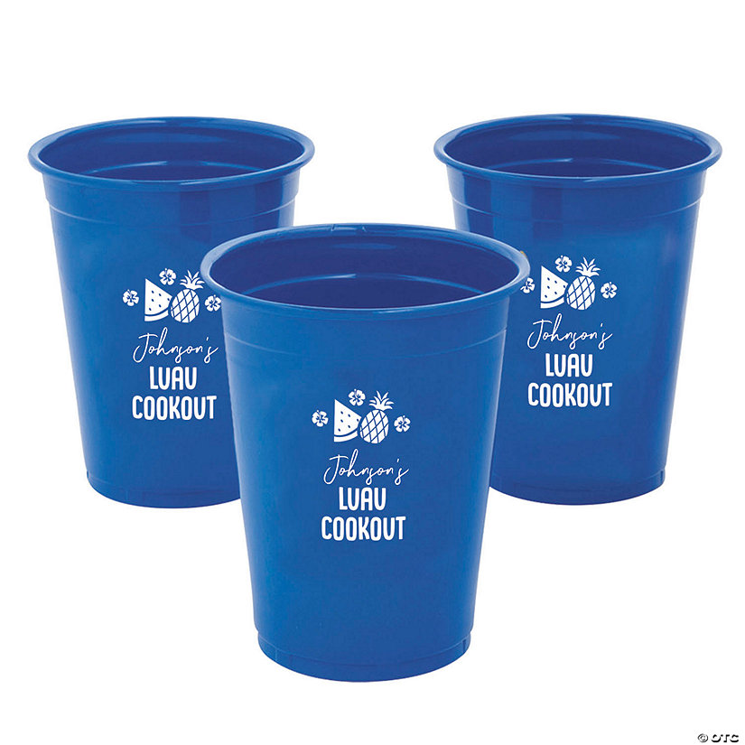 16 oz. Blue Personalized Luau Disposable Plastic Cups - 40 Ct. Image