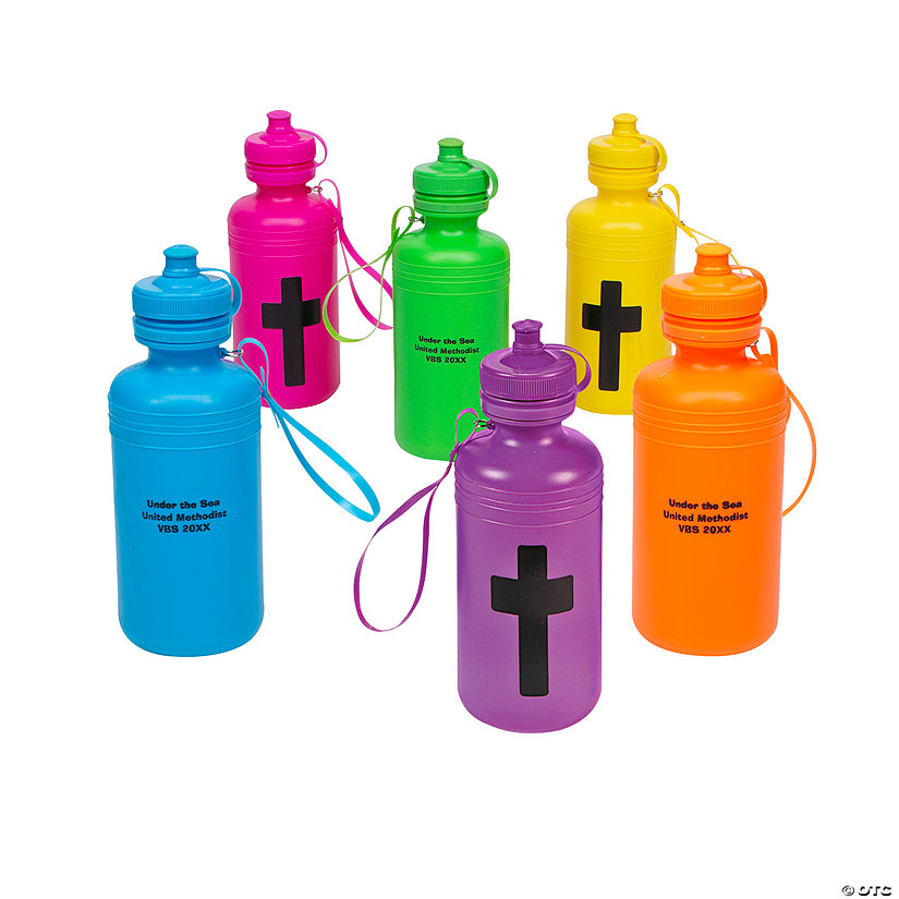 16 oz. Bulk 48 Pc.  Personalized Cross Reusable BPA-Free Plastic Water Bottles Image Thumbnail