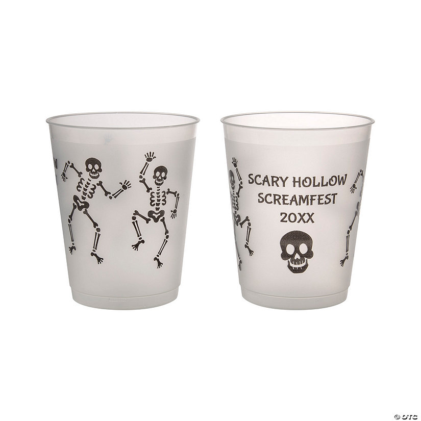 16 oz. Bulk 50 Ct. Personalized Dancing Skeletons Frosted Double-Sided Reusable Plastic Cups Image Thumbnail