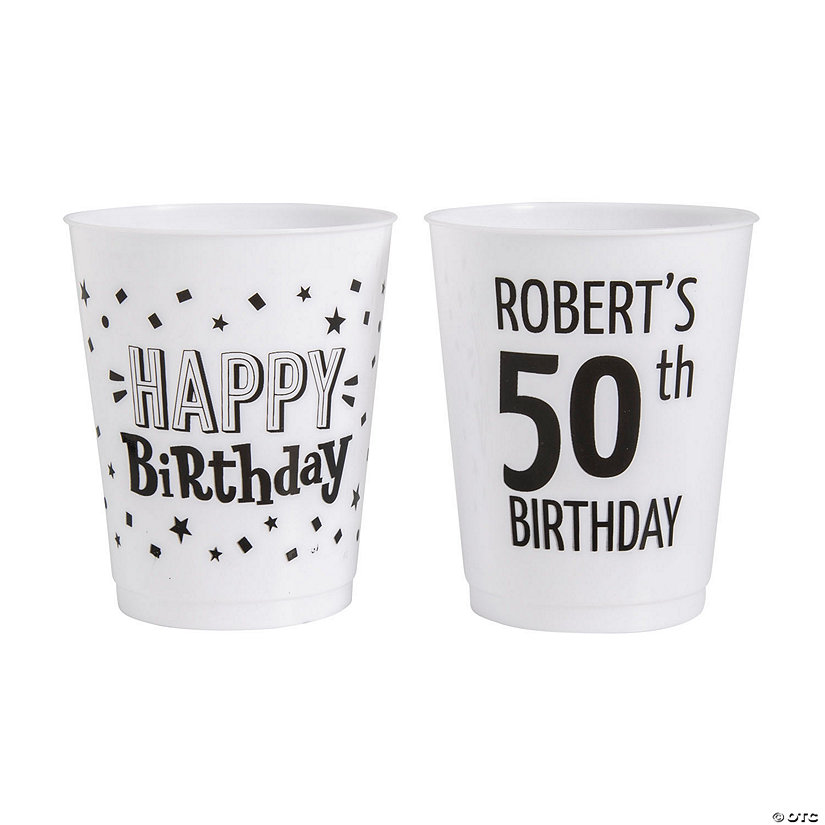 16 oz. Bulk 50 Ct. Personalized Double-Sided Birthday Reusable Plastic Cups Image Thumbnail