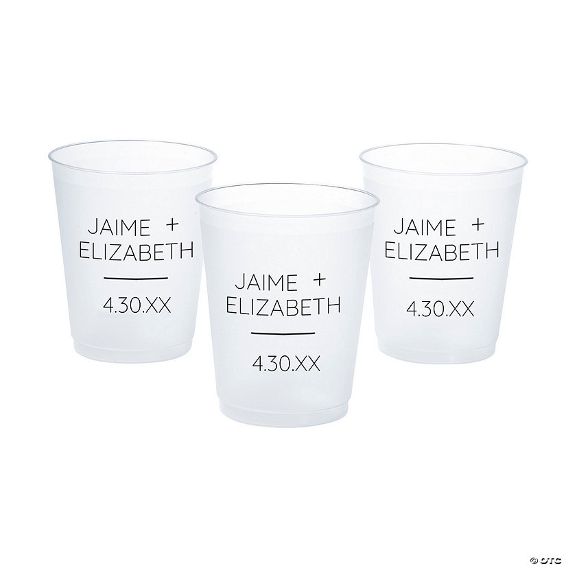 16 oz. Bulk 50 Ct. Personalized First Names &amp; Date Frosted Reusable Plastic Cups Image