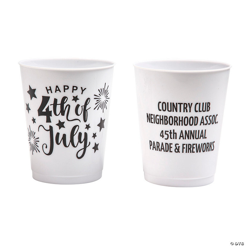 16 oz. Bulk 50 Ct. Personalized Fourth of July Double-Sided White Reusable Plastic Cups Image Thumbnail