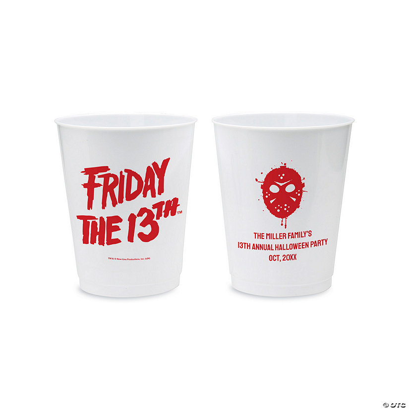 16 oz. Bulk 50 Ct. Personalized Friday the 13th&#8482; White Reusable BPA-Free Plastic Cups Image