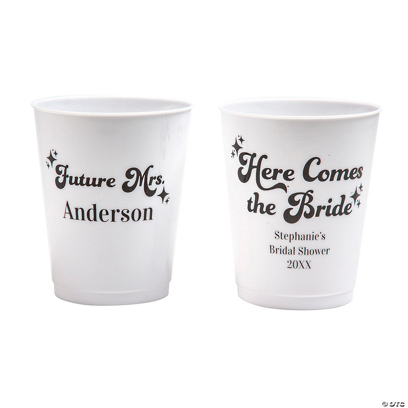 16 oz. Bulk 50 Ct. Personalized Future Mrs. Double-Sided White Reusable Plastic Cups Image