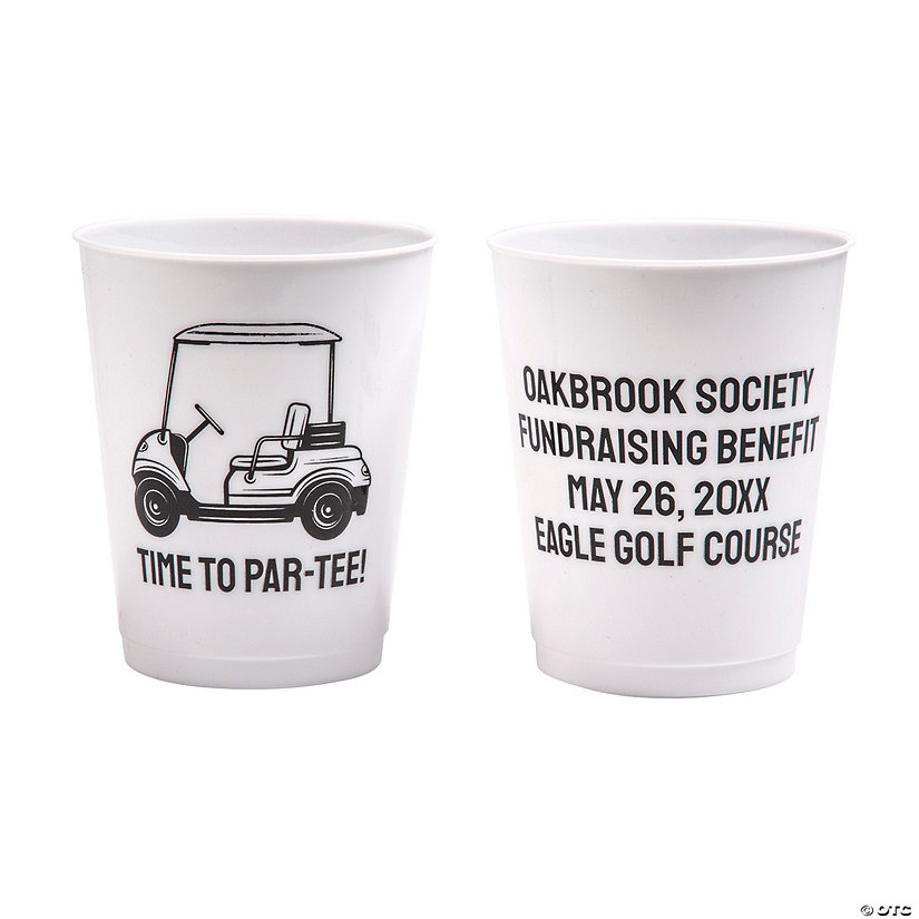 16 oz. Bulk 50 Ct. Personalized Golf Double-Sided White Reusable Plastic Cups Image
