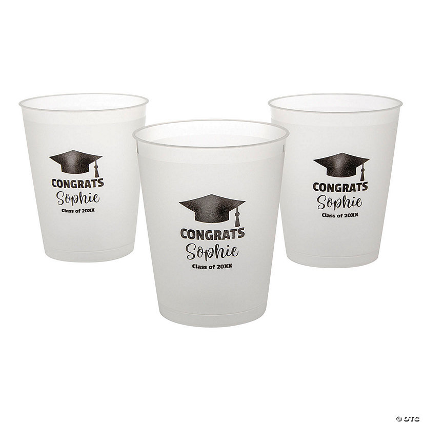 16 oz. Bulk 50 Ct. Personalized Graduation Frosted Reusable Plastic Cups Image Thumbnail