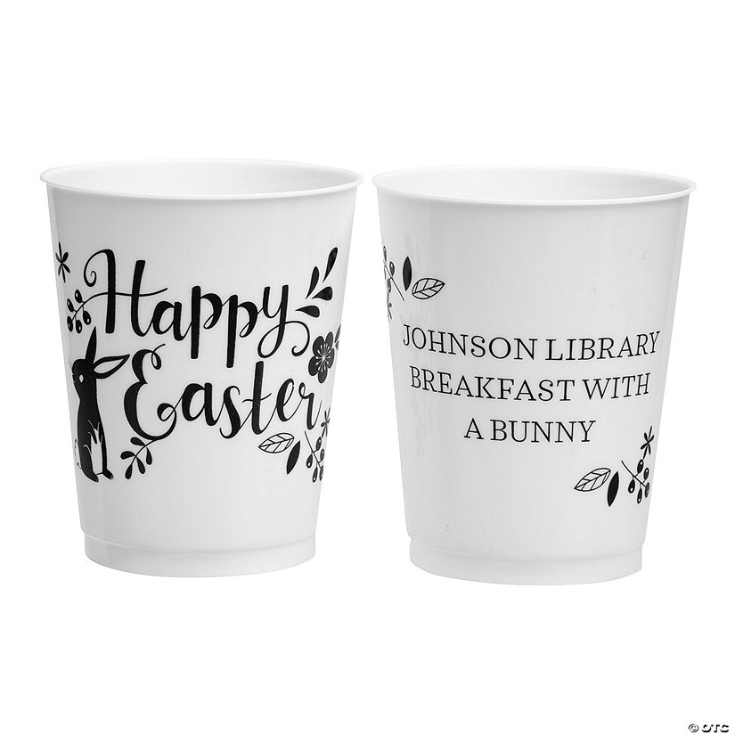 16 oz. Bulk 50 Ct. Personalized Happy Easter Reusable White Plastic Cups Image