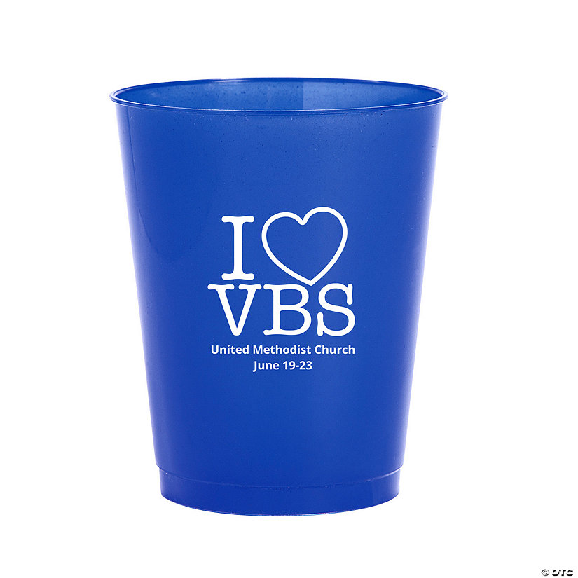 16 oz. Bulk 50 Ct. Personalized I Love VBS Reusable Plastic Stadium Cups Image Thumbnail