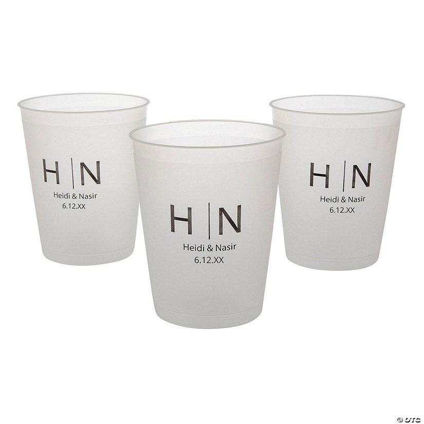 16 oz. Bulk 50 Ct. Personalized Initials Frosted Reusable Plastic Cups Image Thumbnail