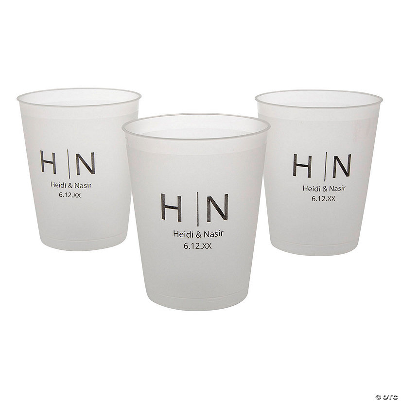 16 oz. Bulk 50 Ct. Personalized Initials Frosted Reusable Plastic Cups Image