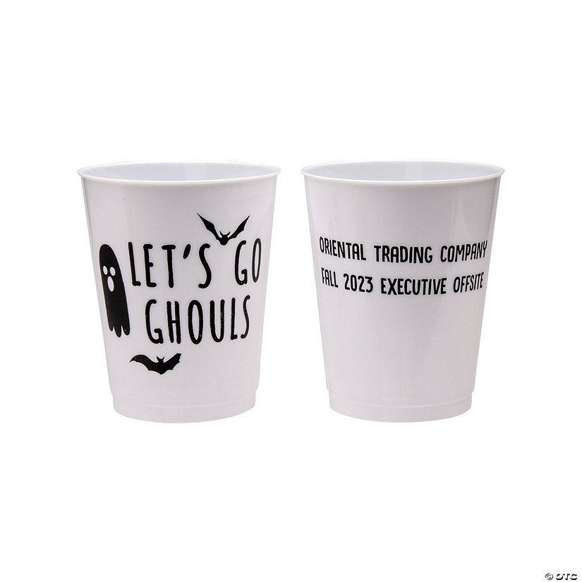 16 oz. Bulk 50 Ct. Personalized Let&#8217;s Go Ghouls White Reusable Plastic Cups Image Thumbnail