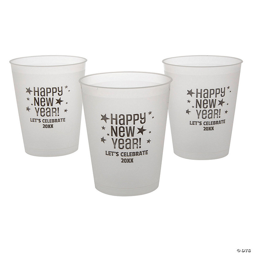16 oz. Bulk 50 Ct. Personalized New Year&#8217;s Eve Frosted Reusable Plastic Cups Image Thumbnail