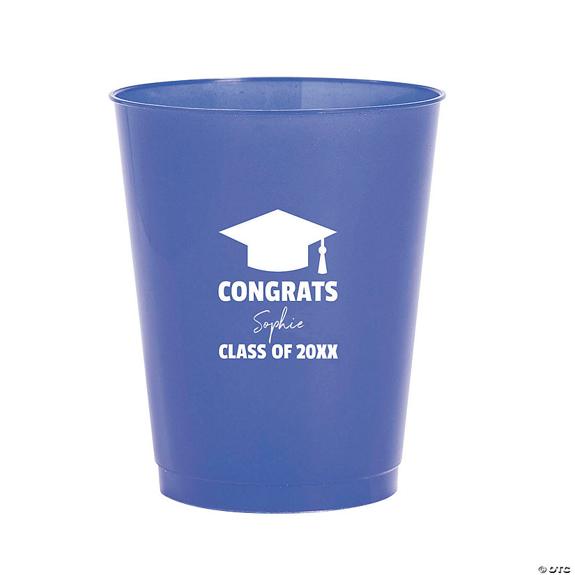 16 oz. Bulk 50 Ct. Plastic Blue Graduation Party Stadium Reusable Plastic Cups Image Thumbnail