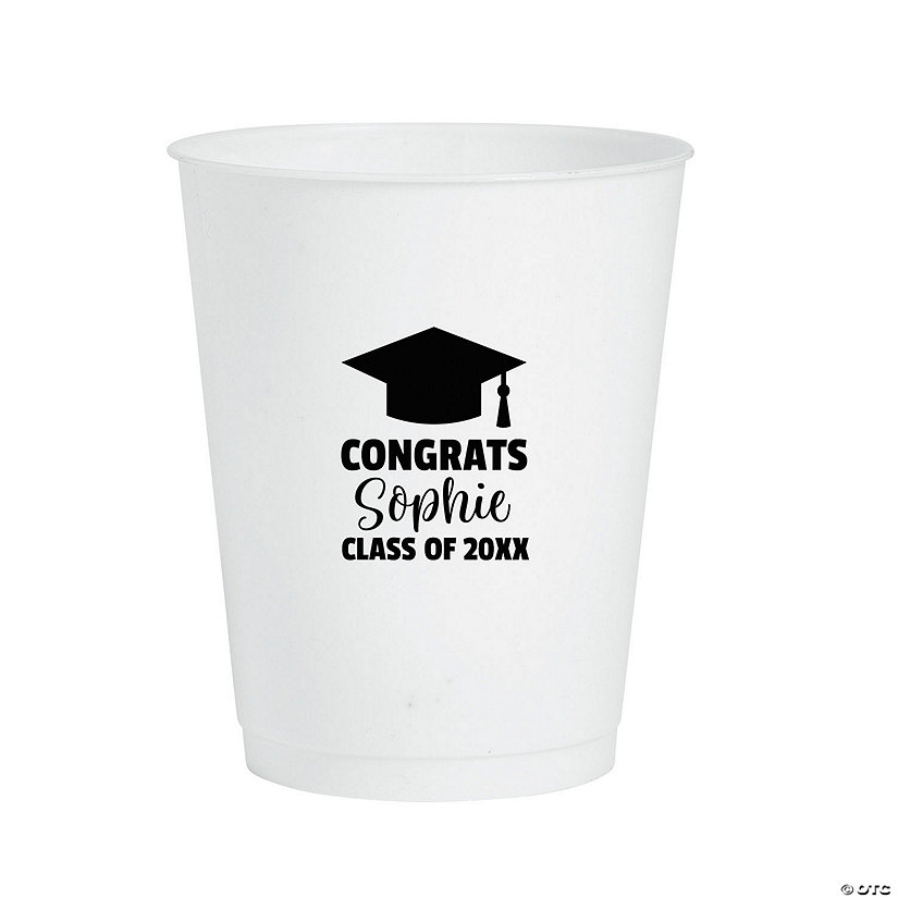 16 oz. Bulk 50 Ct. White Graduation Party Plastic Stadium Reusable Plastic Cups Image Thumbnail