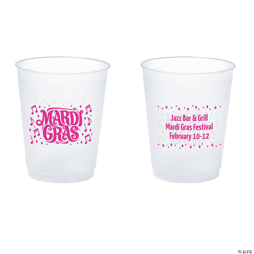16 oz. Bulk 50 Pc. Personalized Double-Sided Mardi Gras Frosted Reusable Plastic Cups Image Thumbnail