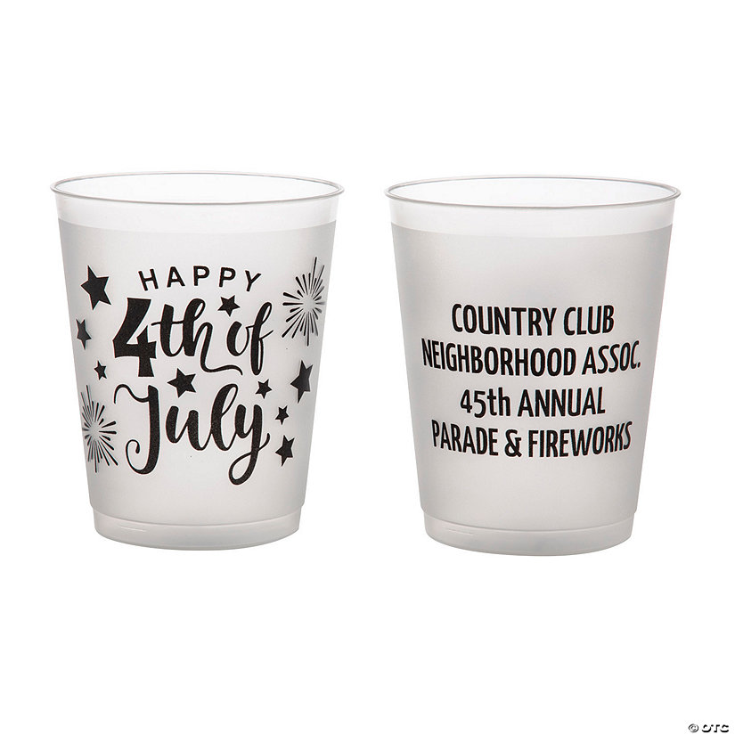 16 oz. Bulk 50 Pc. Personalized Fourth of July Double-Sided Frosted Reusable Plastic Cups Image Thumbnail