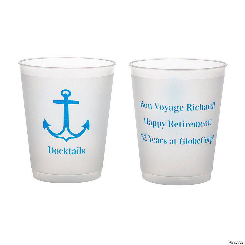 16 oz. Bulk 50 Pc. Personalized Nautical Anchor Double-Sided Frosted Reusable Plastic Cups Image