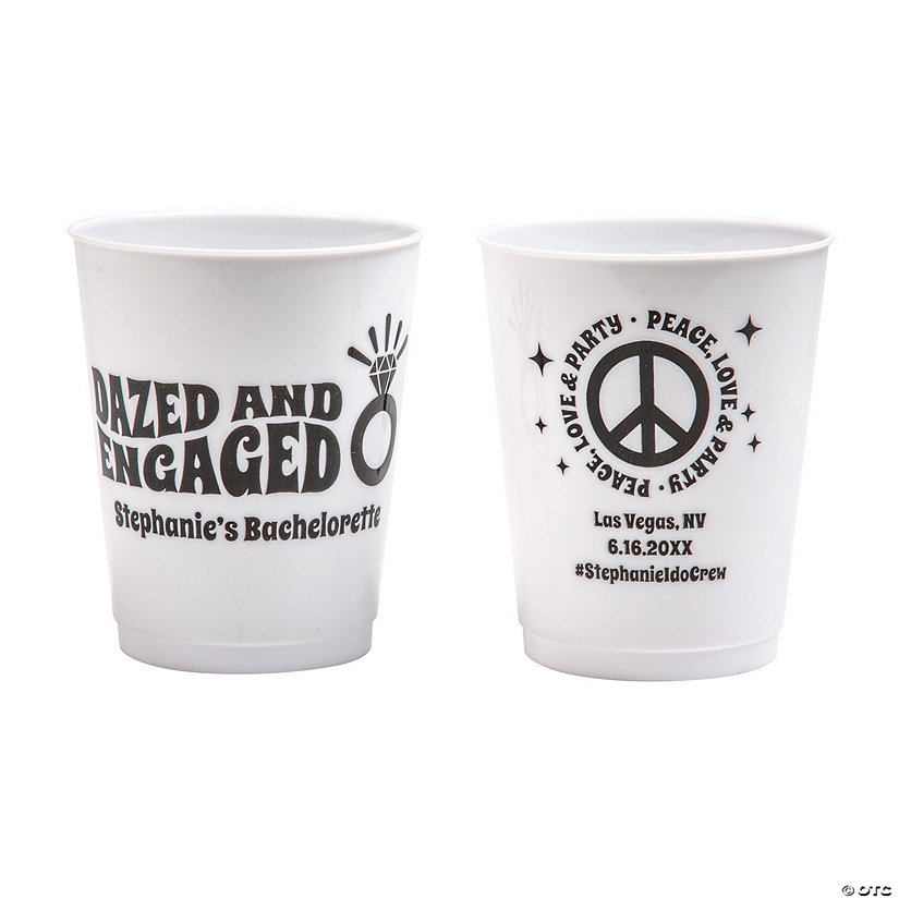16 oz. Bulk Personalized Groovy Bachelorette Double-Sided White Reusable Plastic Cups Image