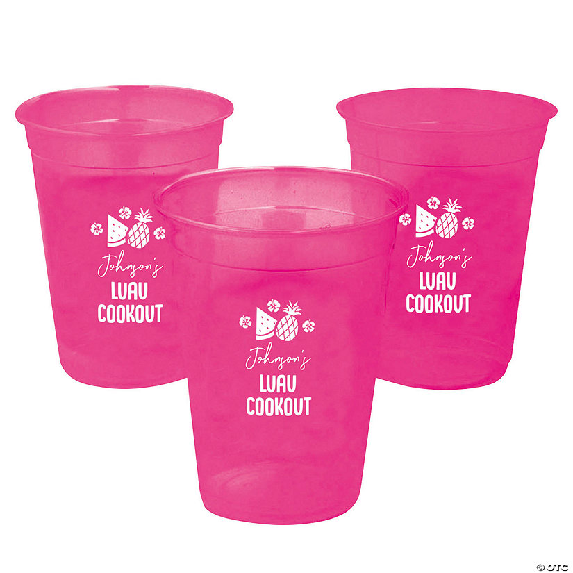 16 oz. Hot Pink Personalized Luau Disposable Plastic Cups - 40 Ct. Image Thumbnail