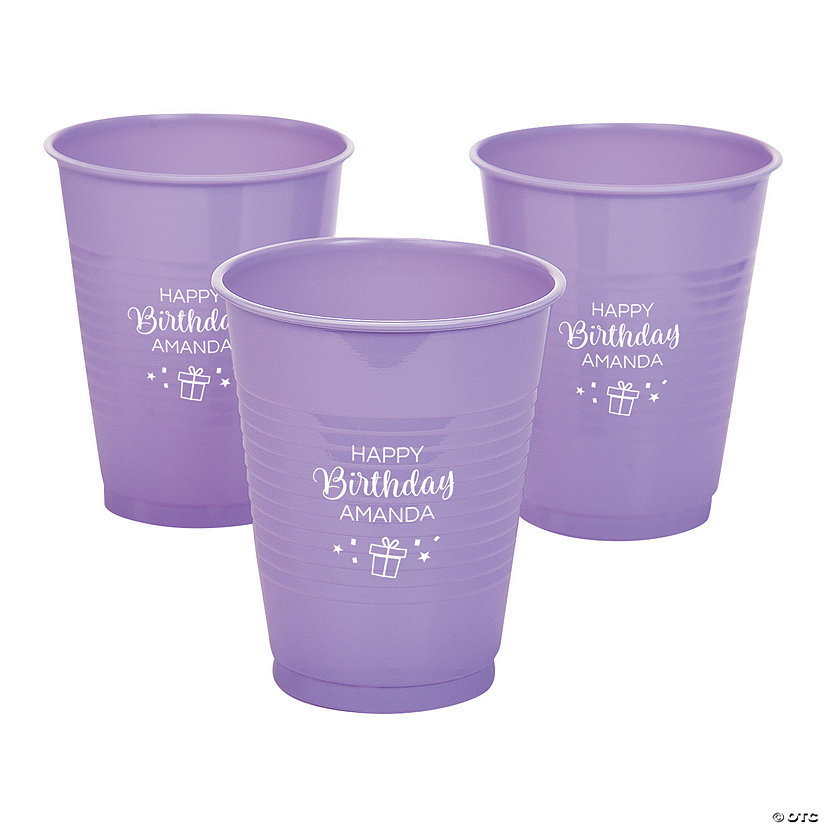 16 oz. Lilac Personalized Birthday Party Solid Color Disposable Plastic Cups - 40 Ct. Image