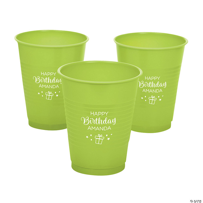 16 oz. Lime Green Personalized Birthday Party Solid Color Disposable Plastic Cups - 40 Ct. Image