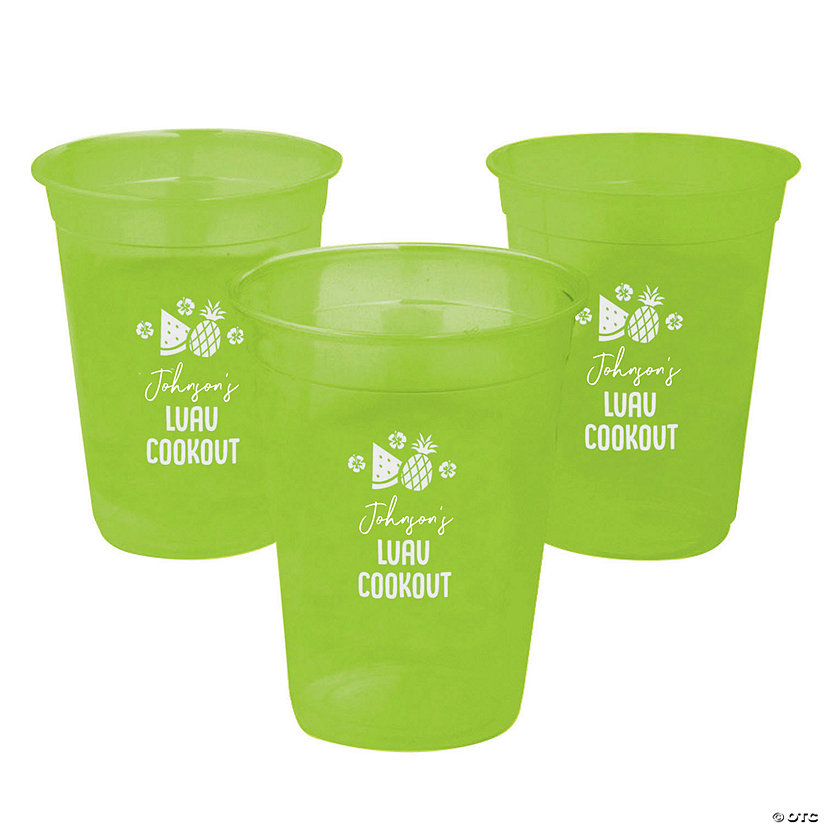 16 oz. Lime Green Personalized Luau Disposable Plastic Cups - 40 Ct. Image